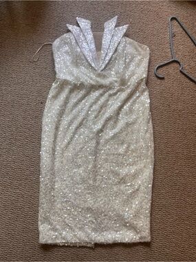 Fashion Nova Strapless Sequin Sheath Dress in Champagne